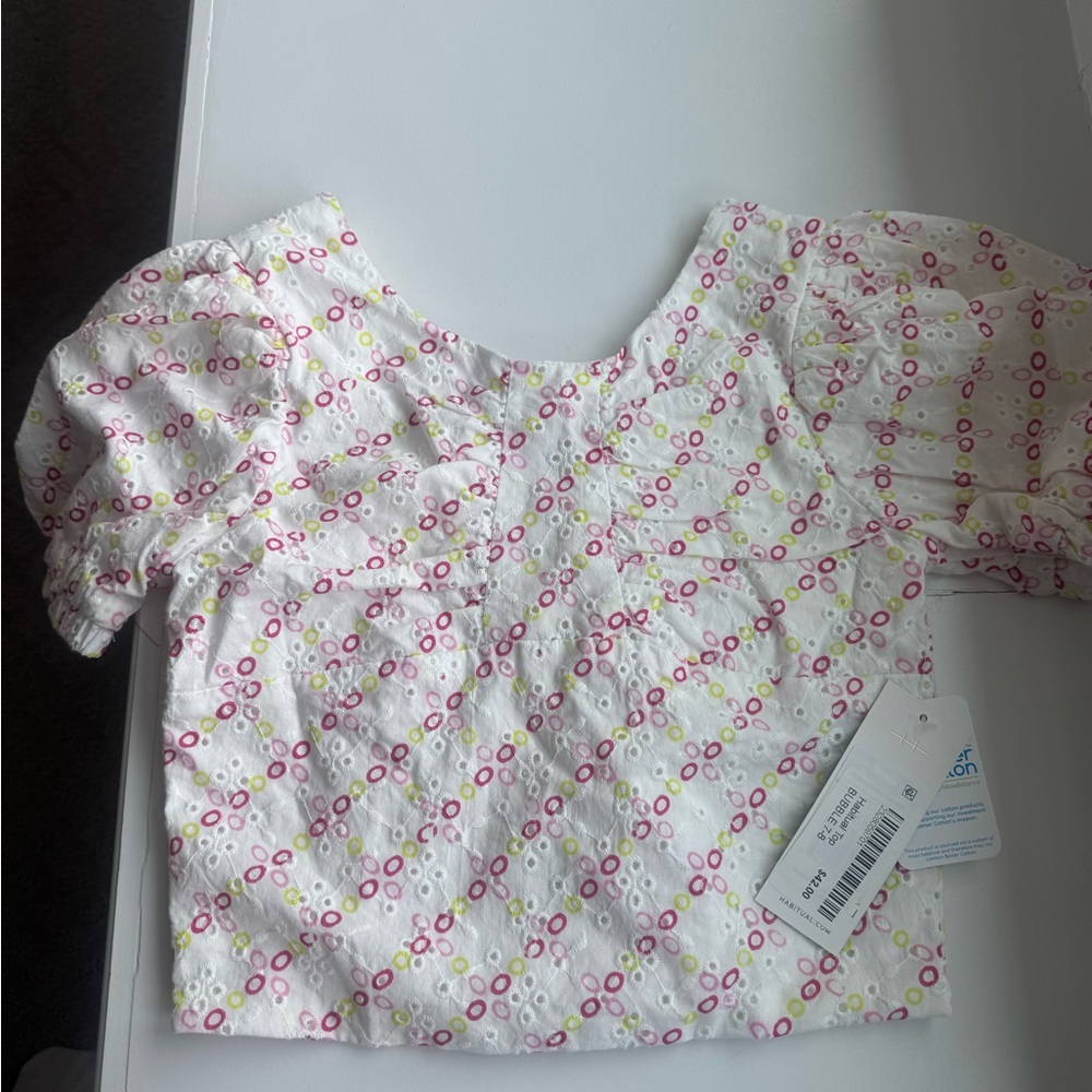 Habitual White Top with Pink and Yellow Circles- NWT
